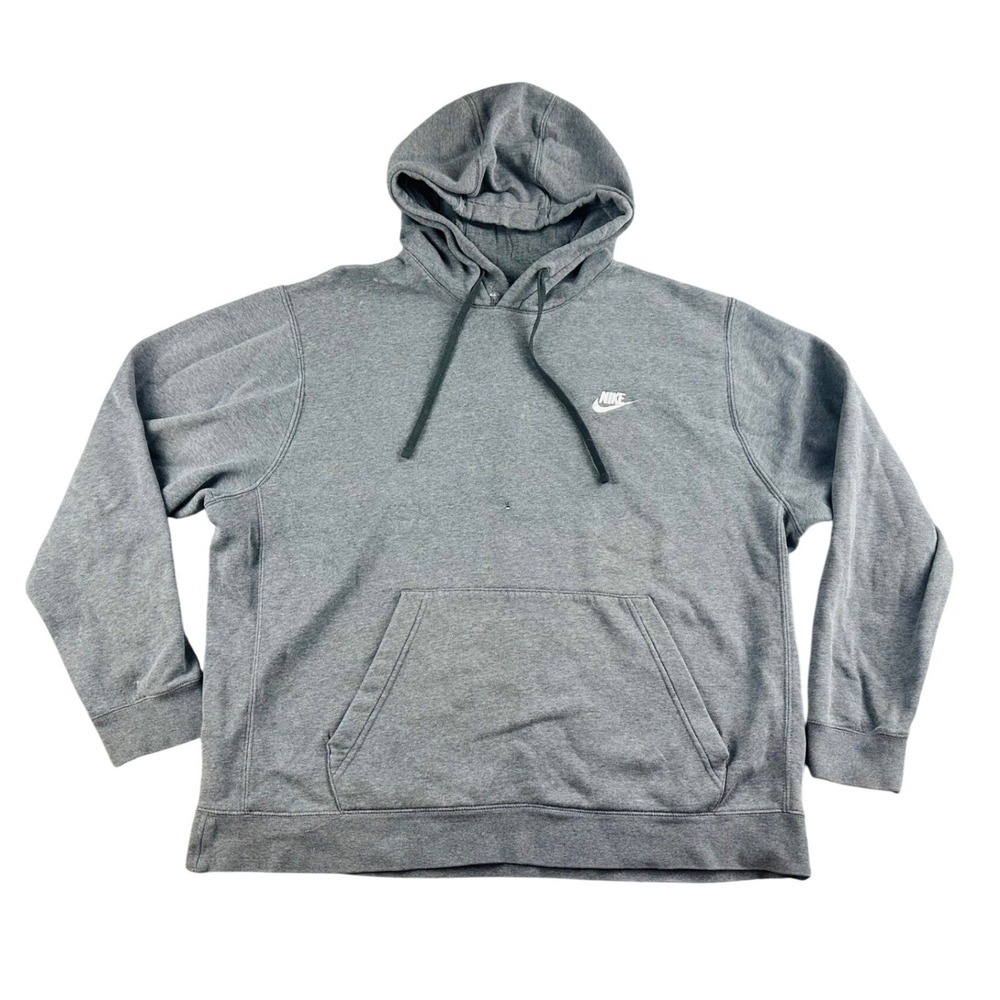 Nike Hoodie Men XL Grey Embroidered Swoosh Pullover Sweatshirt Pocket Sportswear